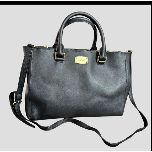 Michael Kors Kellen Black Medium Saffiano Tote Crossbody - Picture 1 of 11
